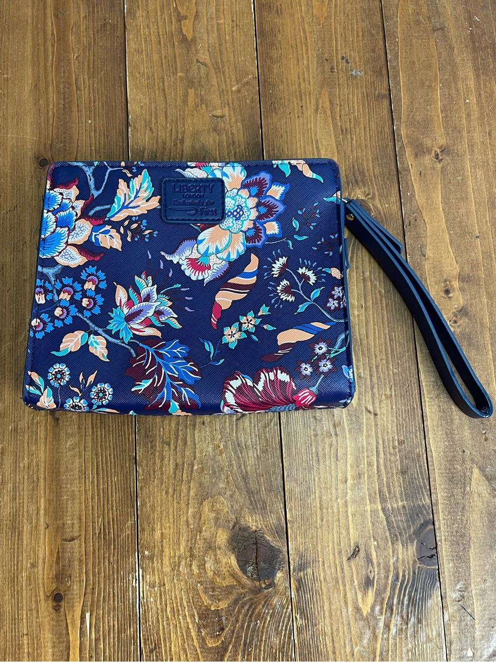 Liberty London small clutch makeup bag navy blue floral print